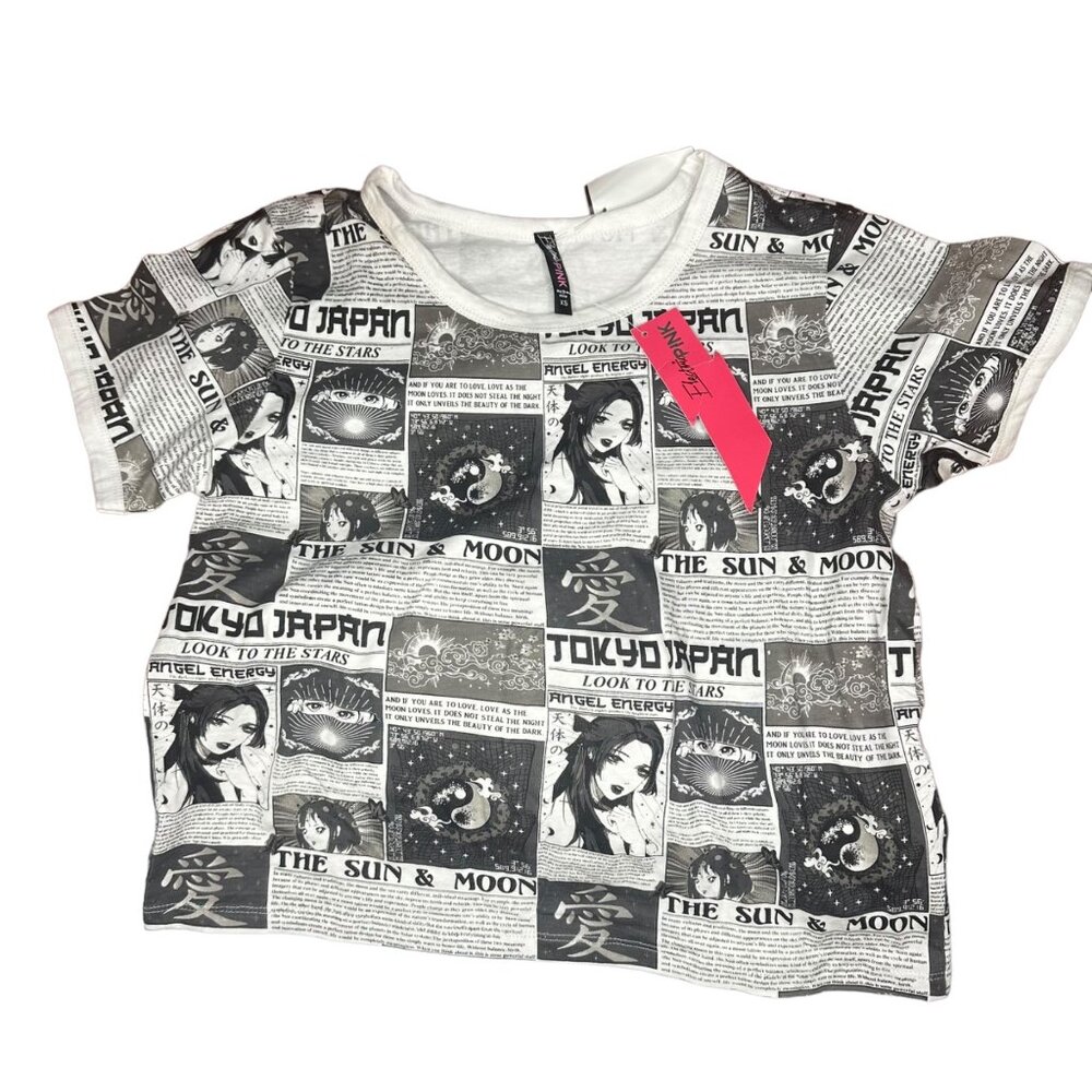 Electric pink Anime Graphic Tokyo Japan black & white short sleeve t-shirt size